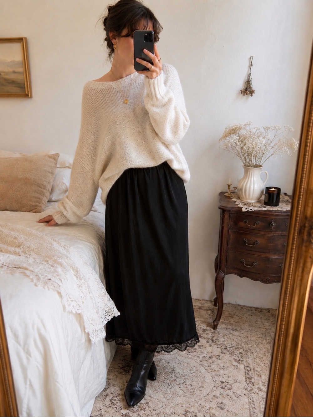 Vintage Black Half Slip Skirt Small | Lingerie Skirt Romantic Minimalist Vintage